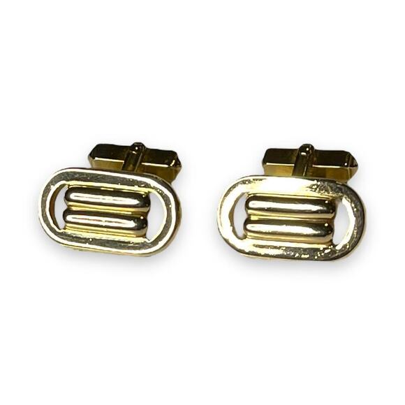 Vintage Swank Cufflinks Mens Gold Tone Art Deco MCM Signed - Picture 3 of 6